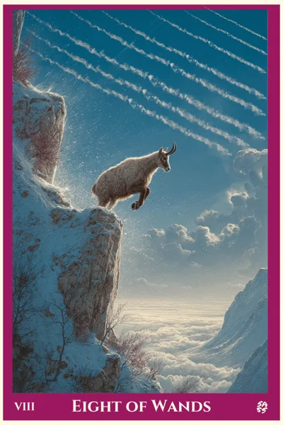 Eight of Wands tarot card from the SASS Tarot deck