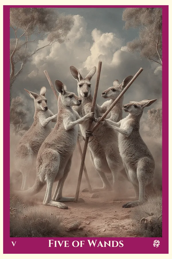 Five of Wands tarot card from the SASS Tarot deck