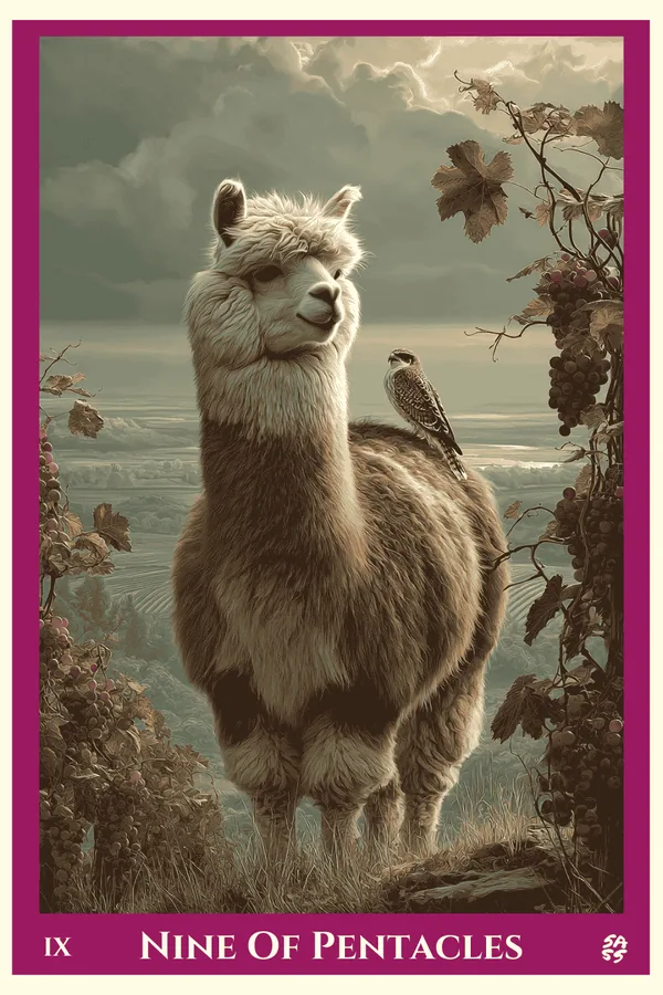 Nine of Pentacles tarot card from the SASS Tarot deck