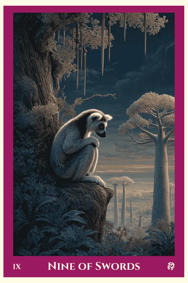 Nine of Swords tarot card from the SASS Tarot deck
