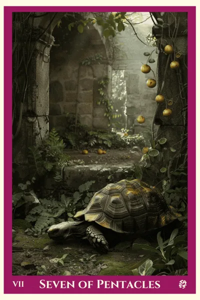 Seven of Pentacles tarot card from the SASS Tarot deck