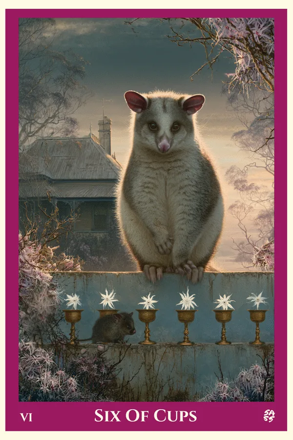 Six of Cups tarot card from the SASS Tarot deck