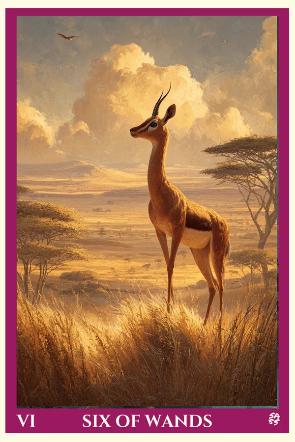 Six of Wands tarot card from the SASS Tarot deck