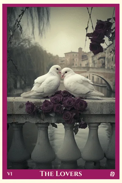 The Lovers tarot card from the SASS Tarot deck