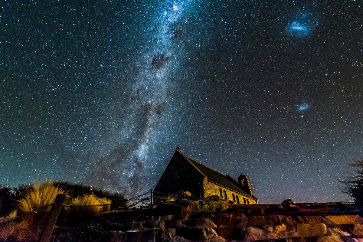 night sky above an old house.